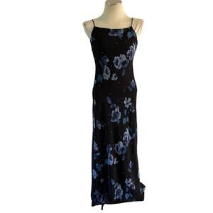 Black Dark Floral Mesh Backless Maxi Gown Sz 10 Whimsigoth Fairy Grunge Gem Prom